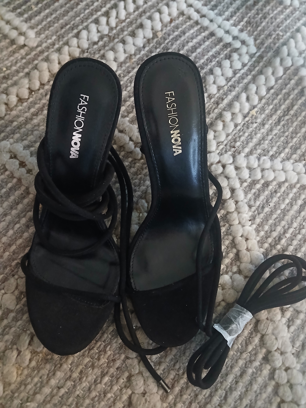 Fashion Nova Black Wrap-Strap Heeled Sandals